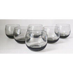 6 Vintage Libbey Selene Glasses Smokey Grey Glass Roly Poly Lowball Wine Tumbler